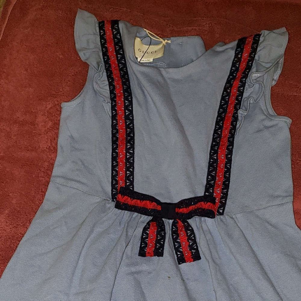 Gucci blue girl roper. With lace bow